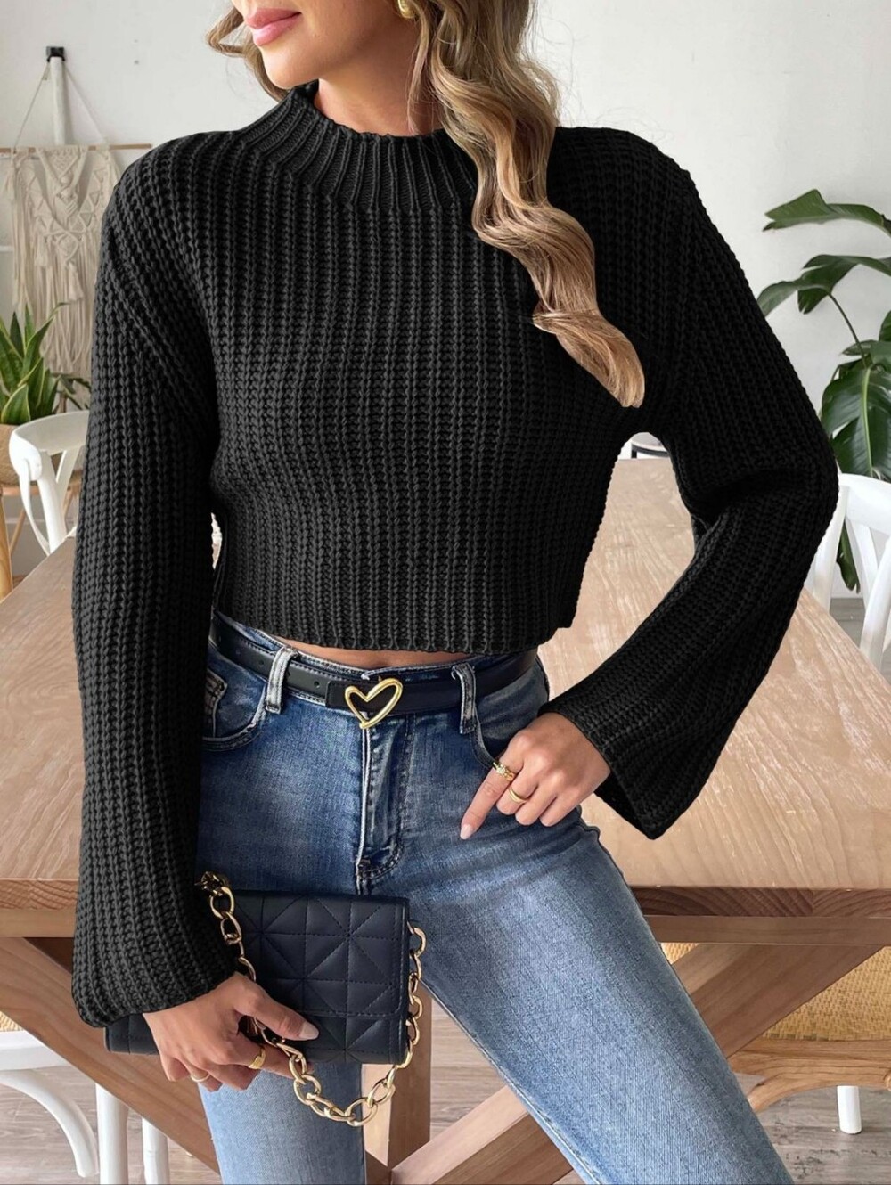 Frosted Grace Mock Neck Sweater - Black